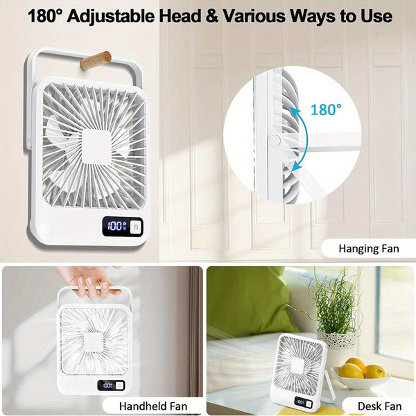 BreezJoy Rechargeable Desk Fan , Featuring a 180° Foldable Design And Power Display. This Ultra-Quiet Desktop Fan Is Ideal for Home, Office, Travel, And Outdoor Use, Offering 5 Speed Settings