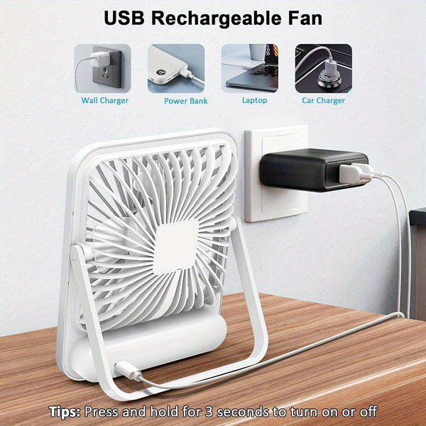 BreezJoy Rechargeable Desk Fan , Featuring a 180° Foldable Design And Power Display. This Ultra-Quiet Desktop Fan Is Ideal for Home, Office, Travel, And Outdoor Use, Offering 5 Speed Settings