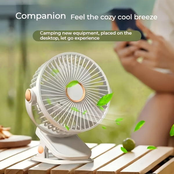 2026 BreezJoy New Upgraded Portable Clip Fan, USB Rechargeable Desk Fan, Quiet Camping Fan, 5-Speed USB Fan, Powerful Airflow, Sturdy Clamp, Available in 4 Colors, Suitable for Golf Carts, Office Desks, Outdoor Travel, Tents, Gym Treadmills