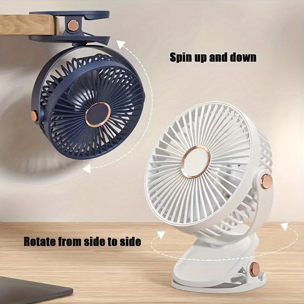 2026 BreezJoy New Upgraded Portable Clip Fan, USB Rechargeable Desk Fan, Quiet Camping Fan, 5-Speed USB Fan, Powerful Airflow, Sturdy Clamp, Available in 4 Colors, Suitable for Golf Carts, Office Desks, Outdoor Travel, Tents, Gym Treadmills