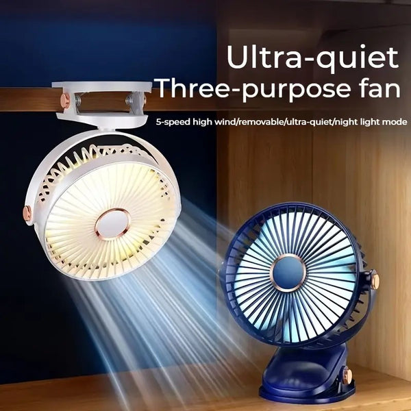 2026 BreezJoy New Upgraded Portable Clip Fan, USB Rechargeable Desk Fan, Quiet Camping Fan, 5-Speed USB Fan, Powerful Airflow, Sturdy Clamp, Available in 4 Colors, Suitable for Golf Carts, Office Desks, Outdoor Travel, Tents, Gym Treadmills