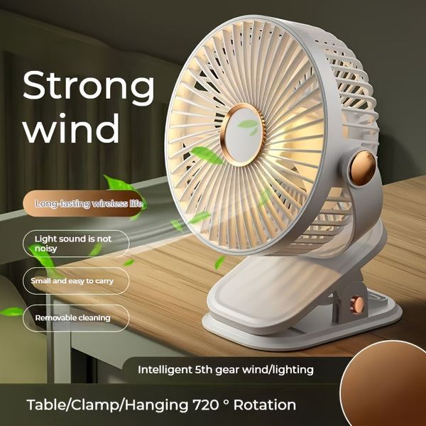 2026 BreezJoy New Upgraded Portable Clip Fan, USB Rechargeable Desk Fan, Quiet Camping Fan, 5-Speed USB Fan, Powerful Airflow, Sturdy Clamp, Available in 4 Colors, Suitable for Golf Carts, Office Desks, Outdoor Travel, Tents, Gym Treadmills