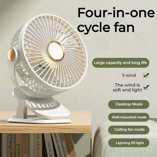 2026 BreezJoy New Upgraded Portable Clip Fan, USB Rechargeable Desk Fan, Quiet Camping Fan, 5-Speed USB Fan, Powerful Airflow, Sturdy Clamp, Available in 4 Colors, Suitable for Golf Carts, Office Desks, Outdoor Travel, Tents, Gym Treadmills