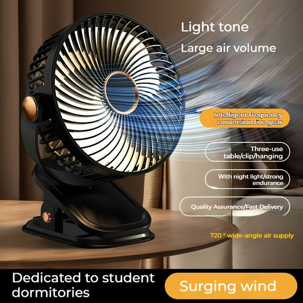 2026 BreezJoy New Upgraded Portable Clip Fan, USB Rechargeable Desk Fan, Quiet Camping Fan, 5-Speed USB Fan, Powerful Airflow, Sturdy Clamp, Available in 4 Colors, Suitable for Golf Carts, Office Desks, Outdoor Travel, Tents, Gym Treadmills