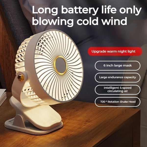 2026 BreezJoy New Upgraded Portable Clip Fan, USB Rechargeable Desk Fan, Quiet Camping Fan, 5-Speed USB Fan, Powerful Airflow, Sturdy Clamp, Available in 4 Colors, Suitable for Golf Carts, Office Desks, Outdoor Travel, Tents, Gym Treadmills