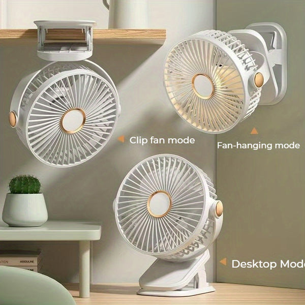 2026 BreezJoy New Upgraded Portable Clip Fan, USB Rechargeable Desk Fan, Quiet Camping Fan, 5-Speed USB Fan, Powerful Airflow, Sturdy Clamp, Available in 4 Colors, Suitable for Golf Carts, Office Desks, Outdoor Travel, Tents, Gym Treadmills
