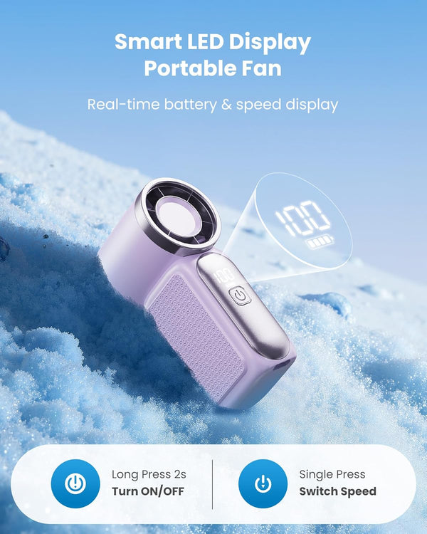BreezJoy Portable Handheld Mini Fan, 6 Speeds 16900 RPM High Velocity Personal Fan with LED Display, USB Rechargeable, Mini Fan with Lanyard for Makeup, Travel, Outdoor Fan for Women Girl Gift