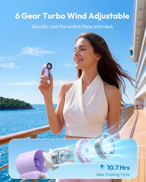 BreezJoy Portable Handheld Mini Fan, 6 Speeds 16900 RPM High Velocity Personal Fan with LED Display, USB Rechargeable, Mini Fan with Lanyard for Makeup, Travel, Outdoor Fan for Women Girl Gift